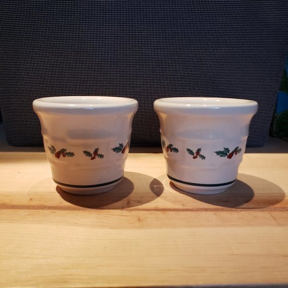 Longaberger Pottery Holly Candle Votives - Picture 1 of 6
